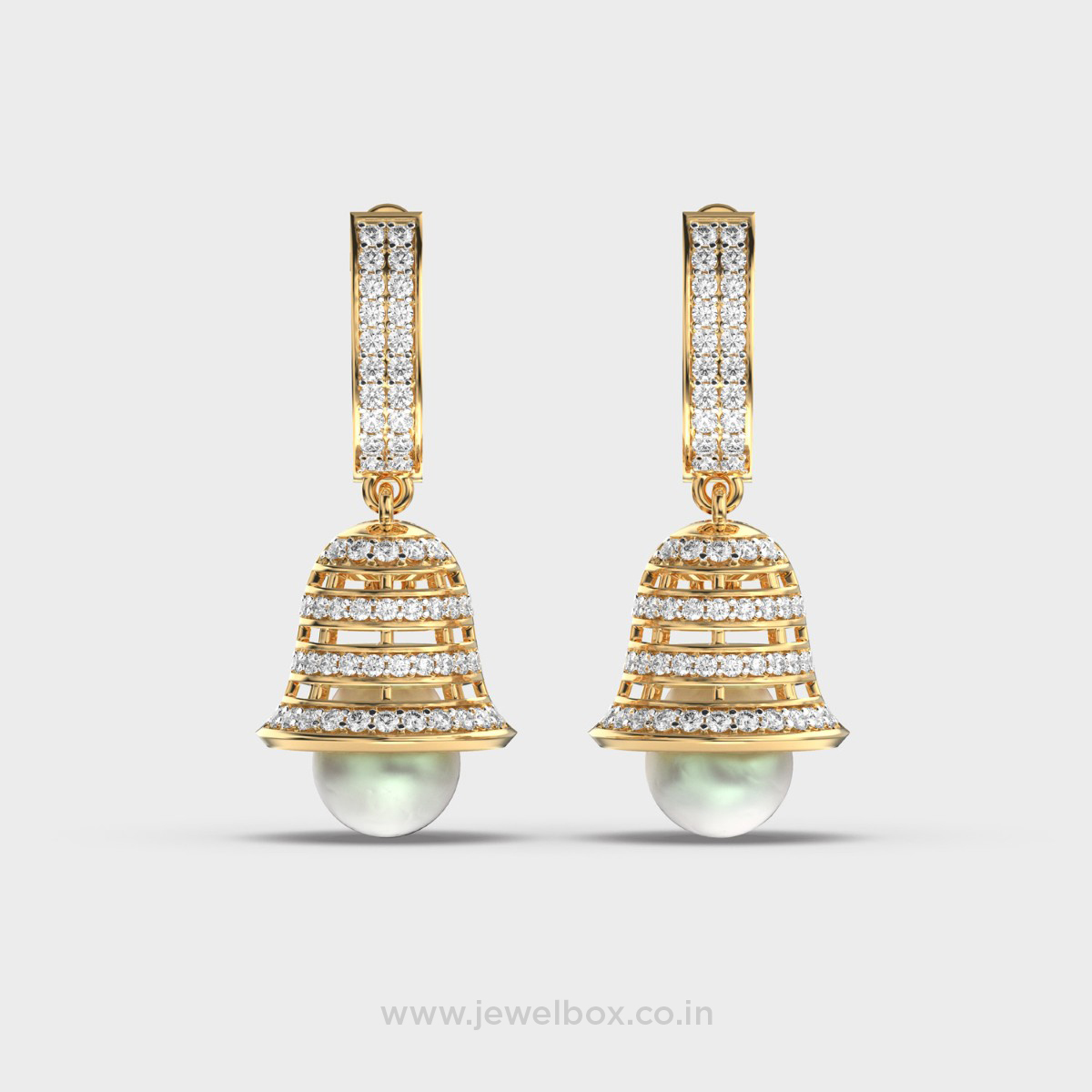 Bountiful Bell Diamond Pearl Drop Earrings