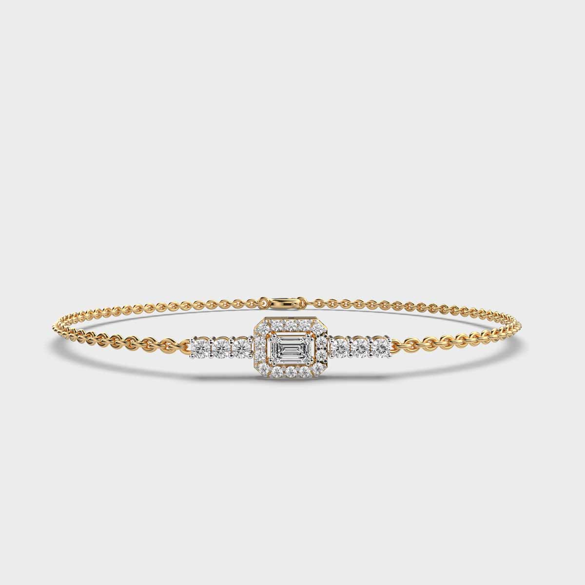 Edgy Halo Emerald Cut Diamond Bracelet