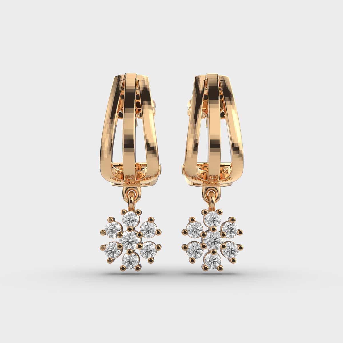 Diamond Encrusted Flower Drop Dangling Earrings