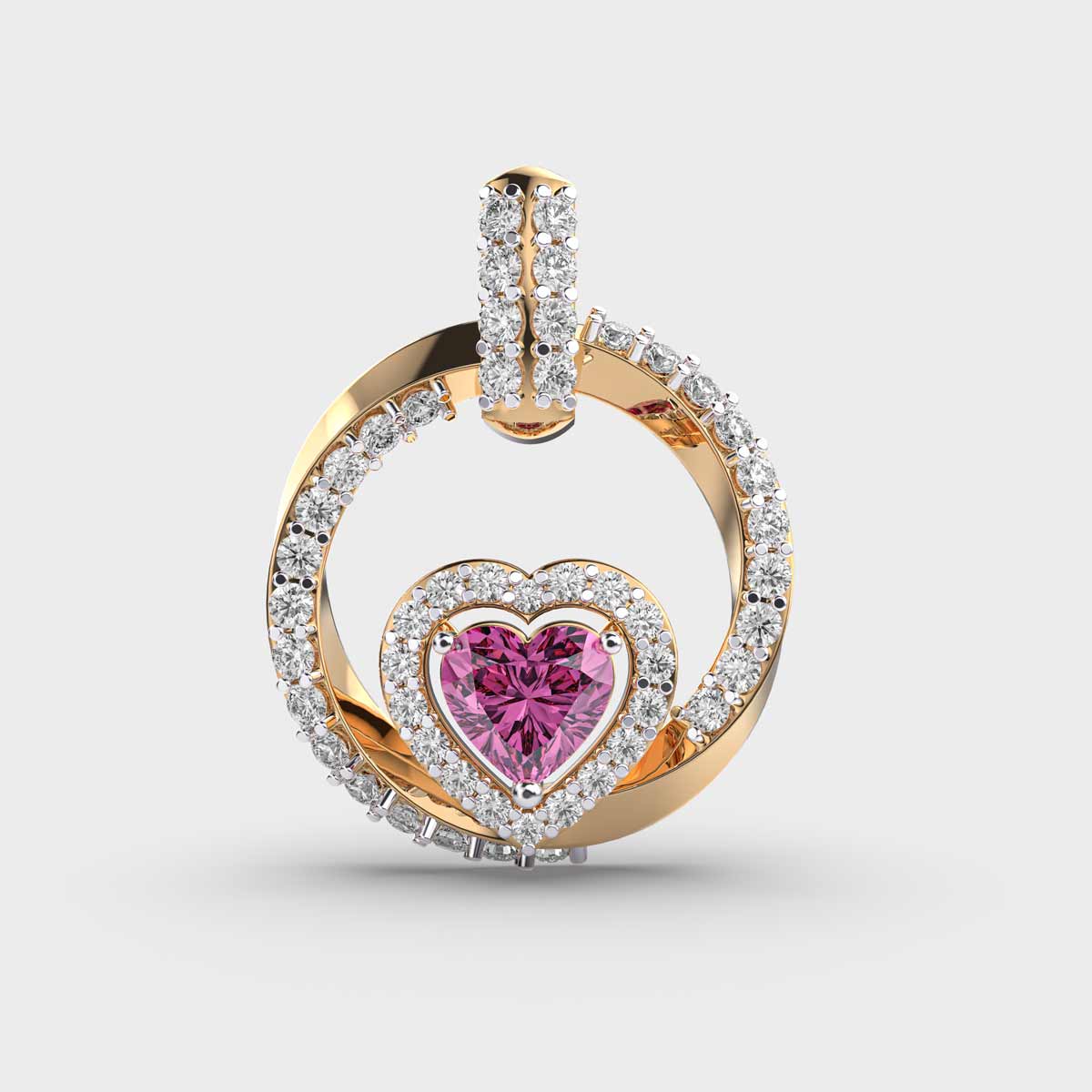 Pink Stone In a Heart Halo Pendant (With Chain)