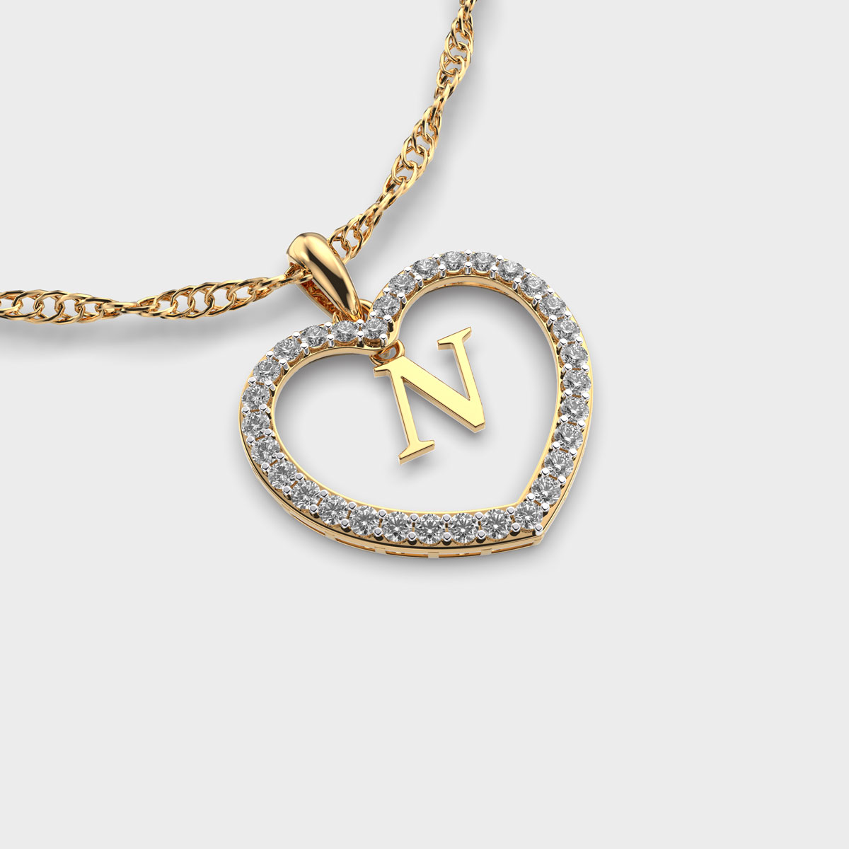 Alphabet N in Heart Diamond Pendant (Without Chain)