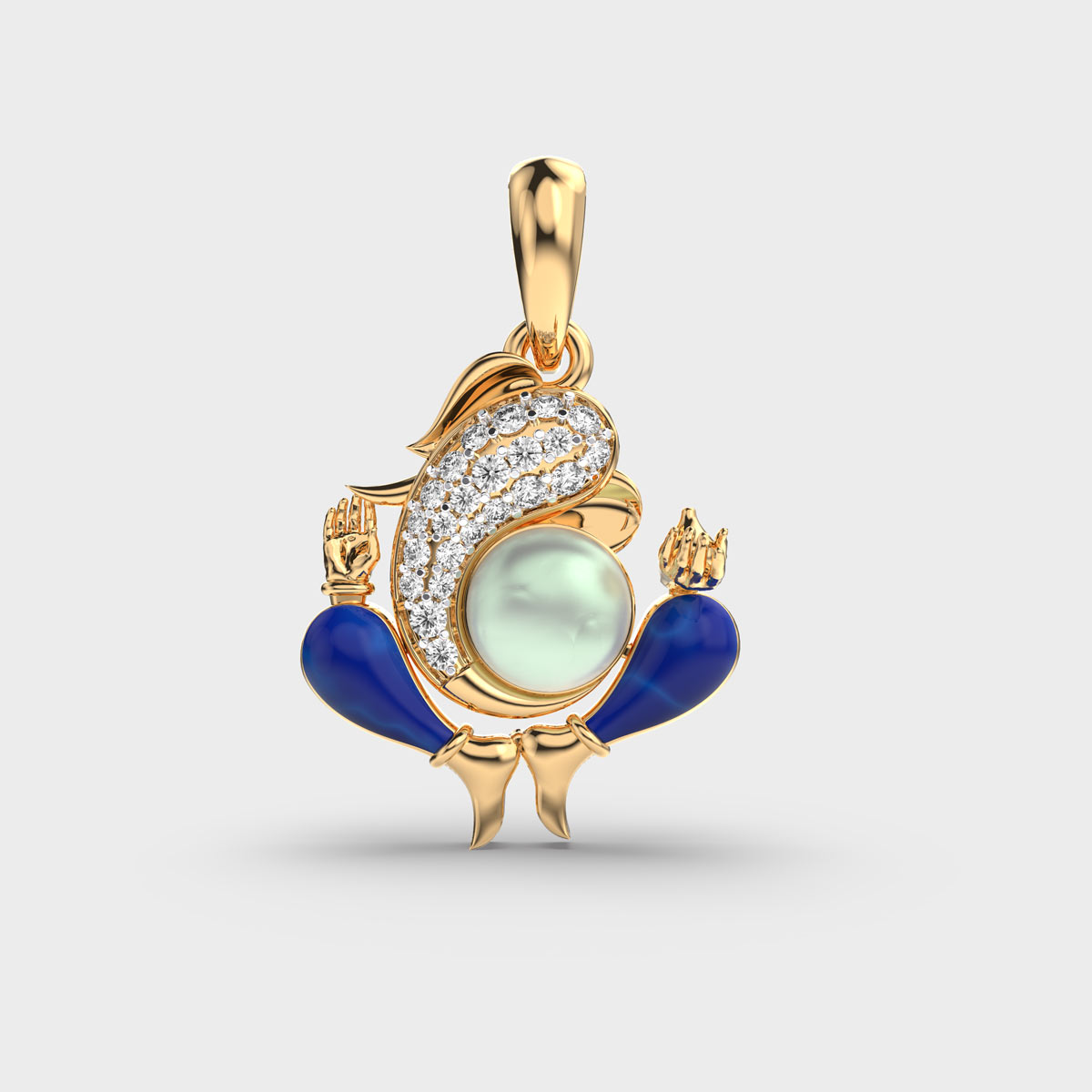 Ganesh Pendant with Diamonds and Blue Enamel (Without Chain)