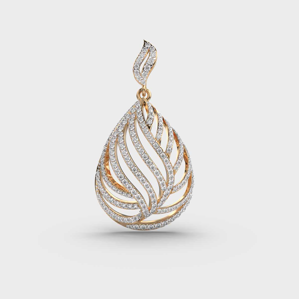 Elegant Leaf Diamond Encrusted Pendant (Without Chain)