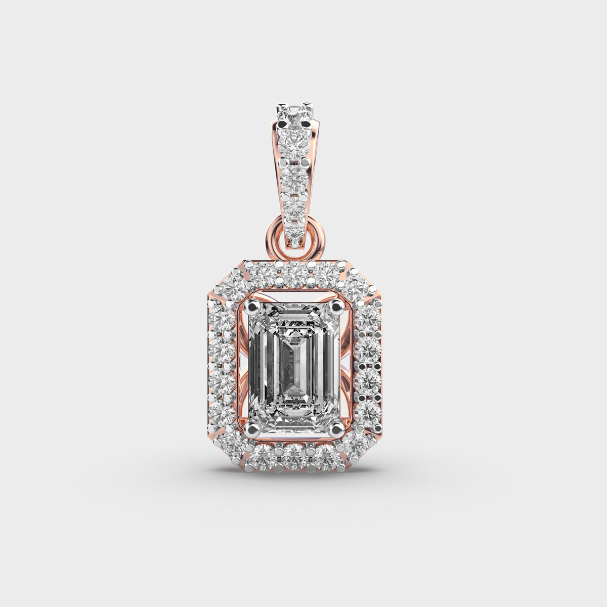Regal Emerald Cut Halo Diamond Pendant (Without Chain)