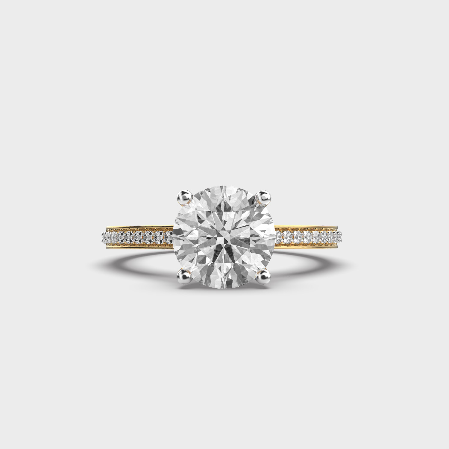 Round Diamond Cathedral Straight Pave Ring