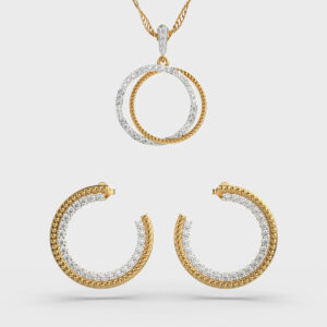 Twisted Loop Diamond Pendant & Earring Set (Without Chain)