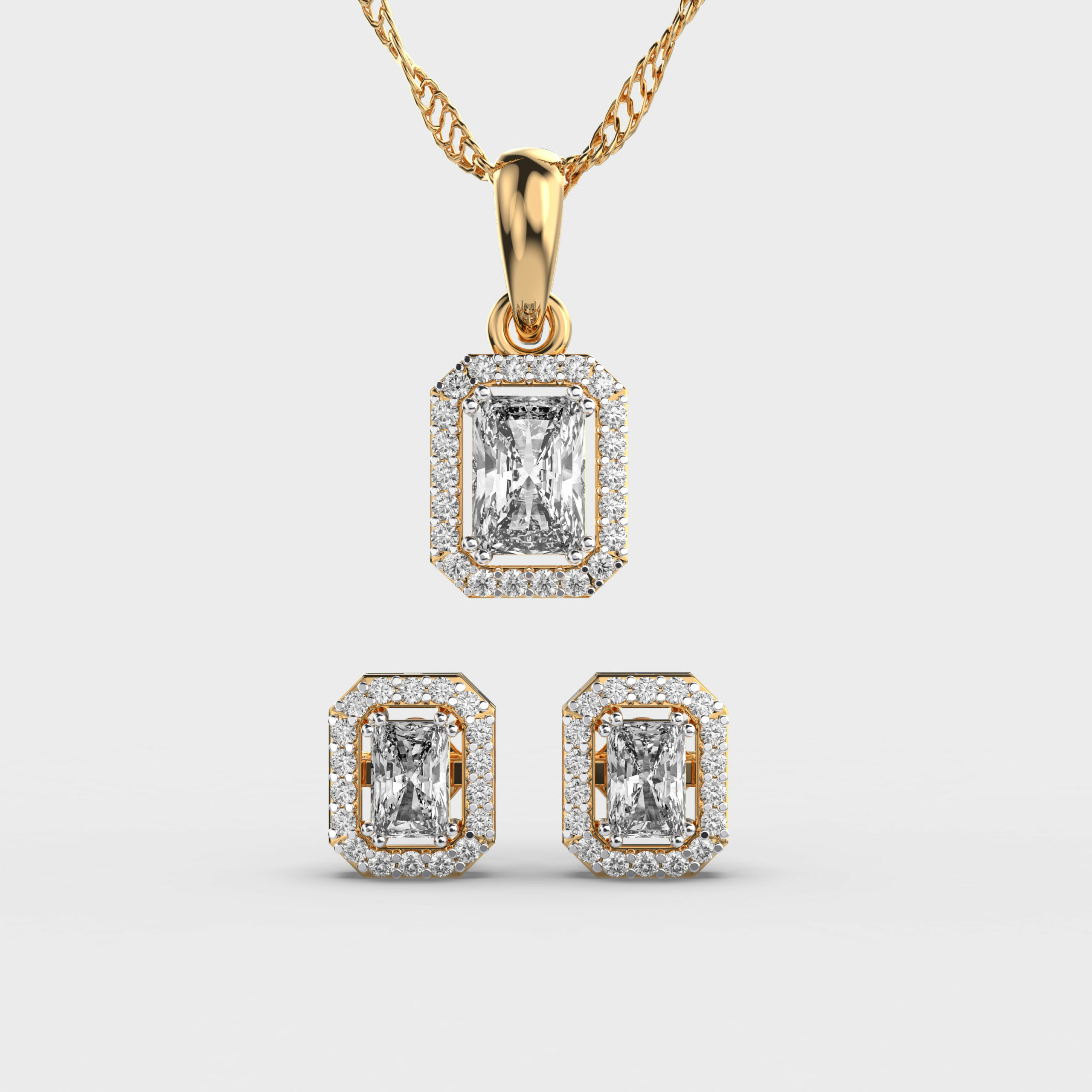 Radiant Halo Pendant Set