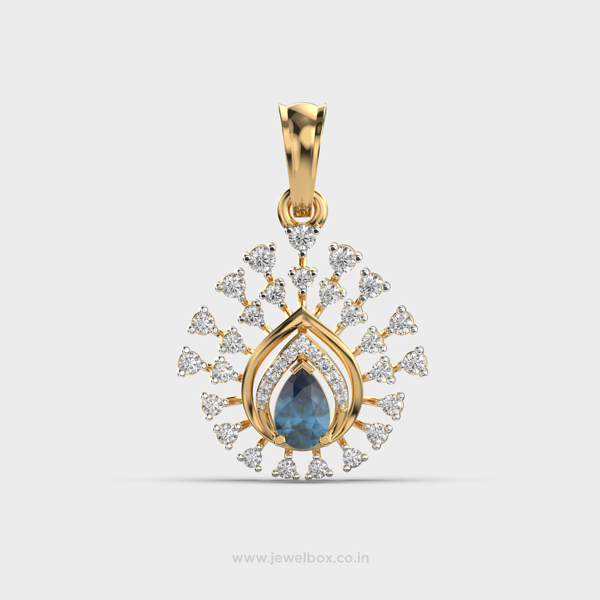 Gleaming Peacock Blue Stone Diamond Pendant (Without Chain)