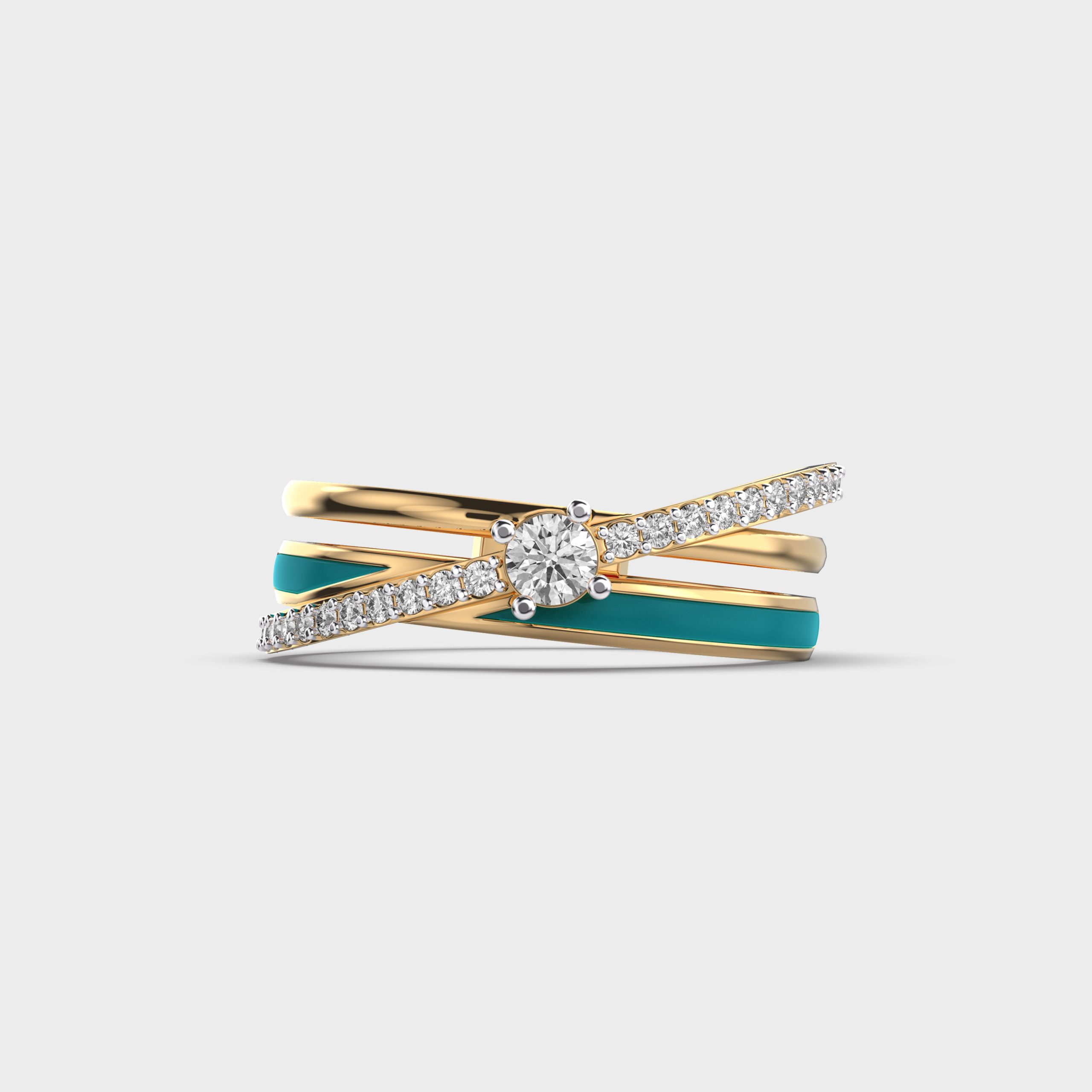 Minimal Enamelled Arc Round Diamond Ring