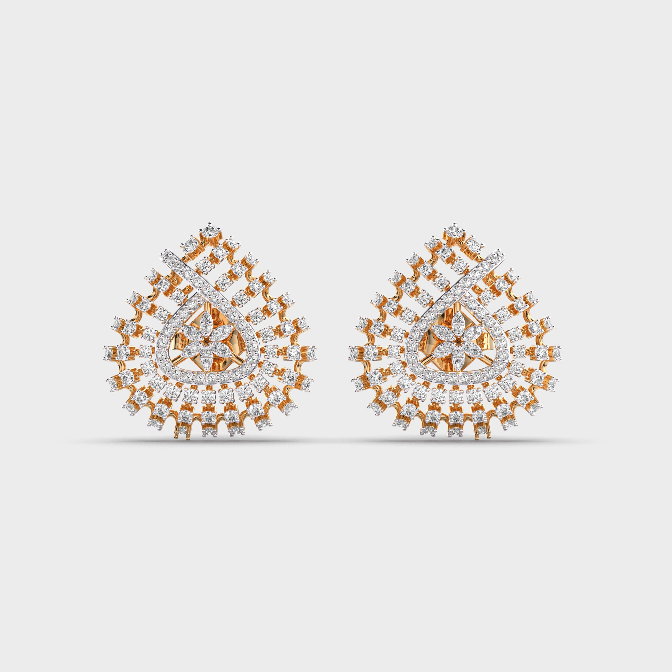 Intricrate Dual Tone Design Diamond Studs
