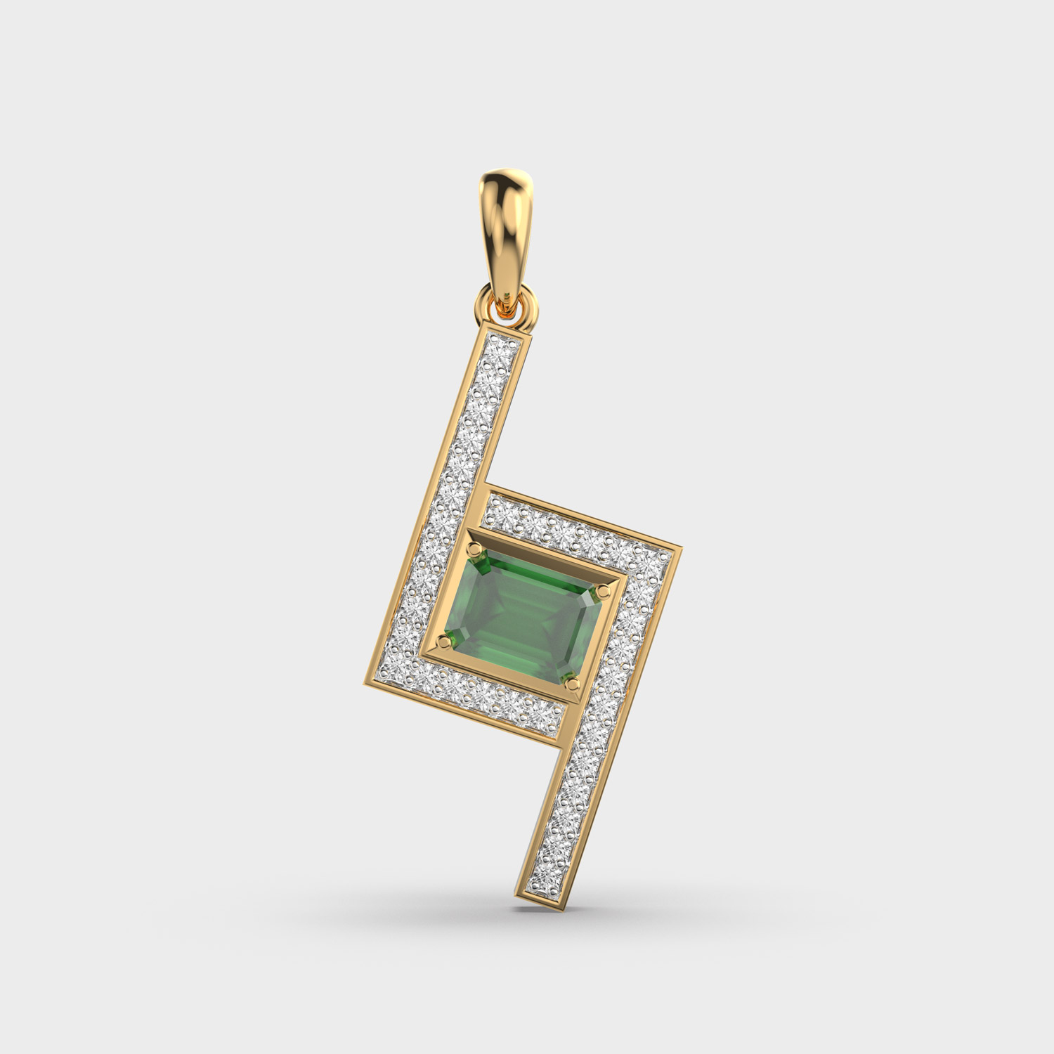 Geometric Green Stone Diamond Pendant (Without Chain)