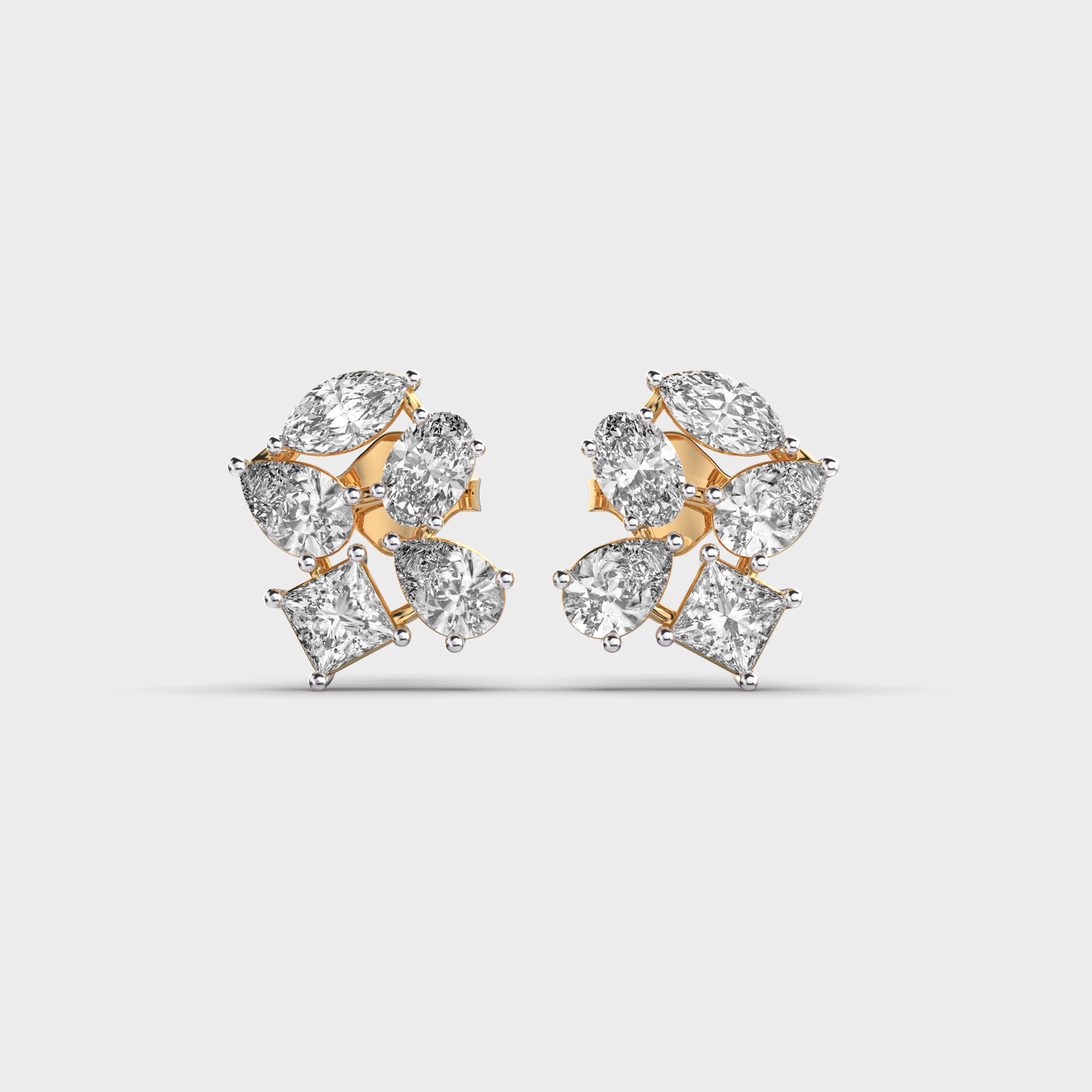 Abstract Collectible Mixed Diamond Earrings