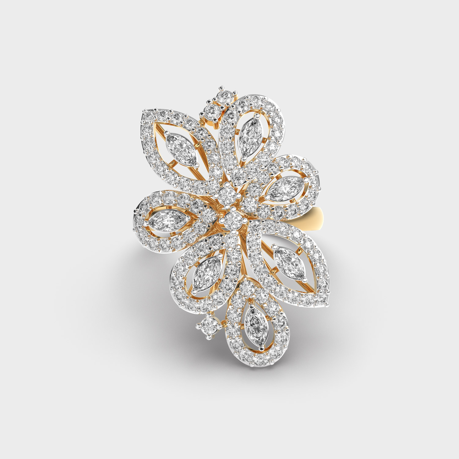 Radiant Camelia Cocktail Diamond Ring