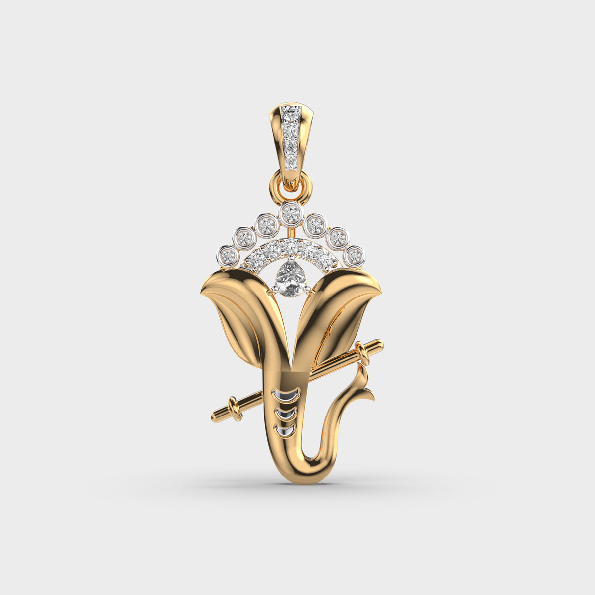 Divine Ganesha Flute Diamond Pendant (Without Chain)