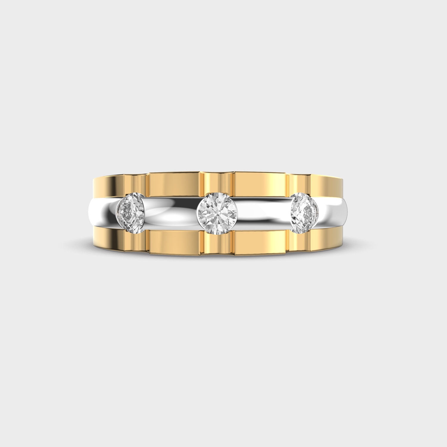 Dual Tone Trio Round Diamond Band Ring For Men