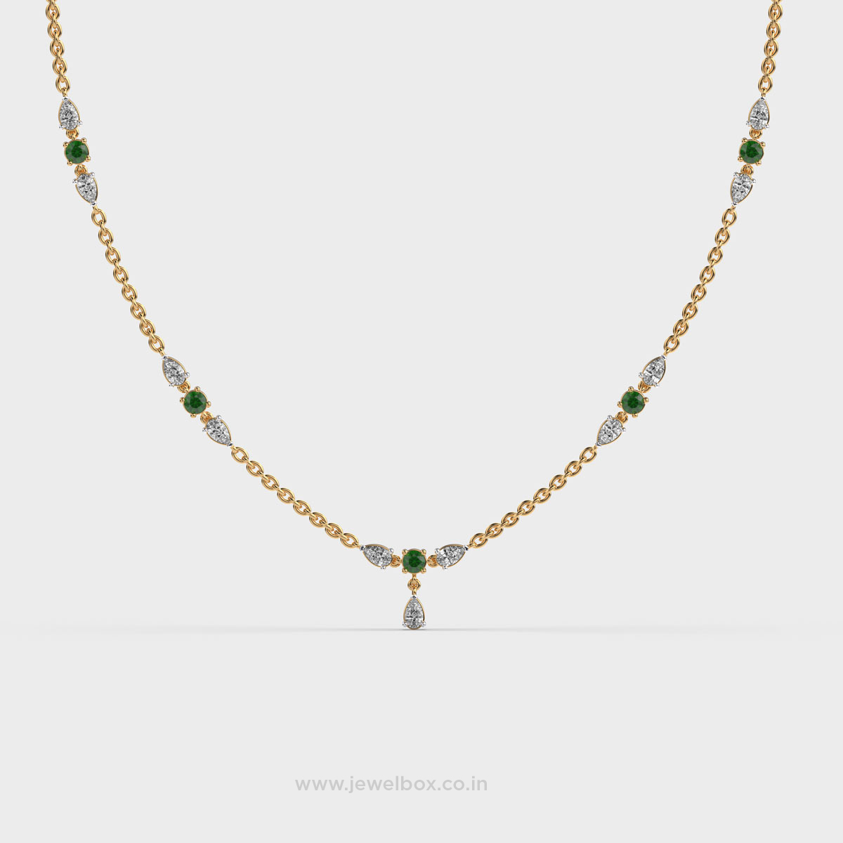 Glimmering Green Stone Diamond Pear Cut Necklace
