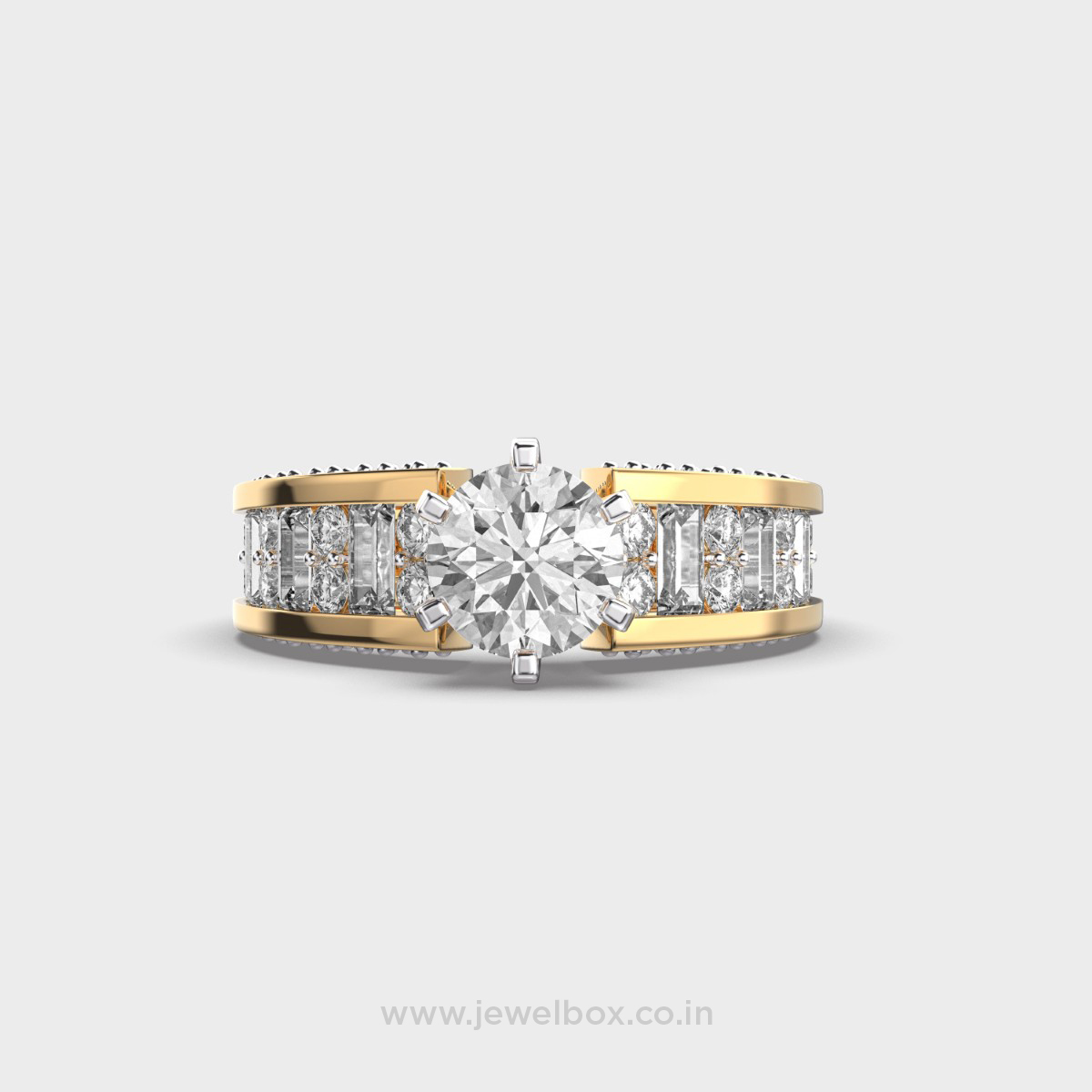Round and Baguette Diamond Band Ring