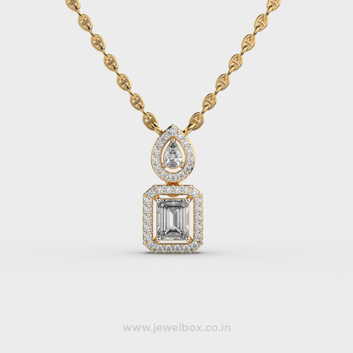 Graceful Pear and Emerald Cut Diamond Pendant (With Chain)