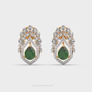 Gleaming Green Stone Diamond Earrings