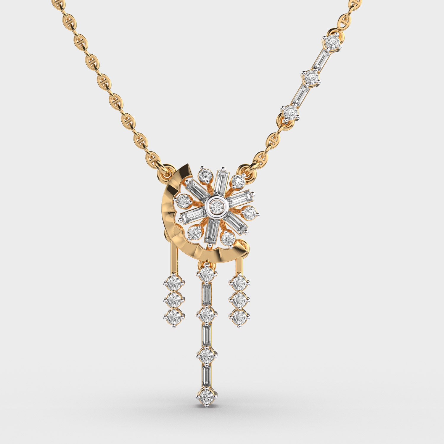 Flower In Moon Diamond Pendant (With Chain)