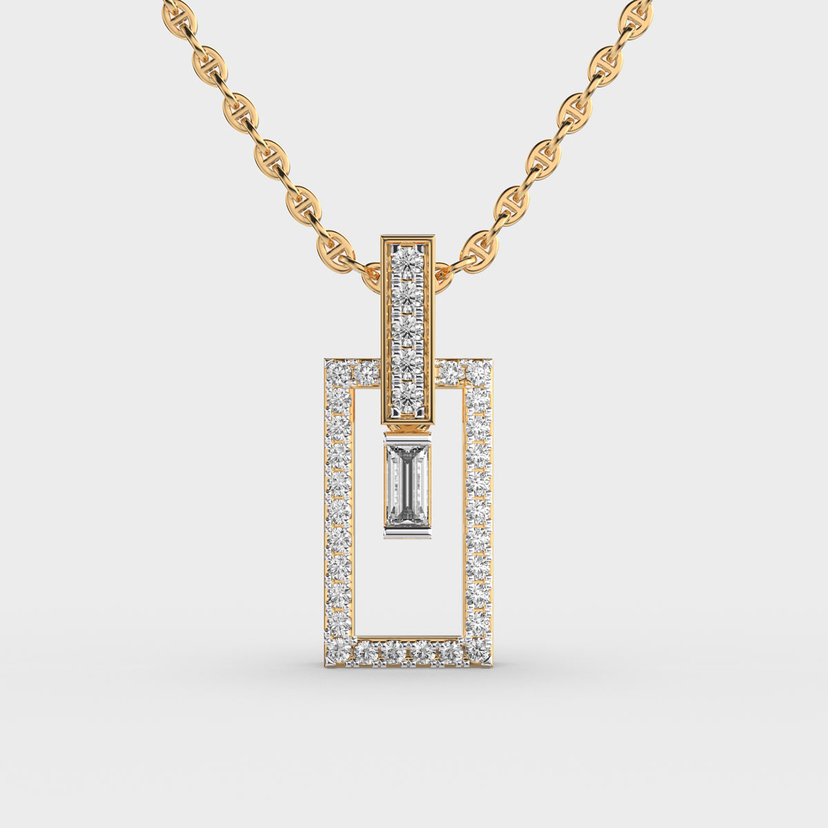 Round and Baguette Diamond Pendant (Without Chain)