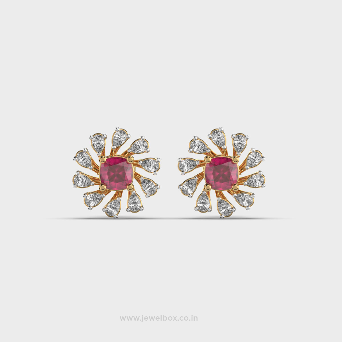 Shimmering Carnation Red Stone Diamond Ear Studs