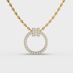 Three Lines Round Pendant with Diamonds