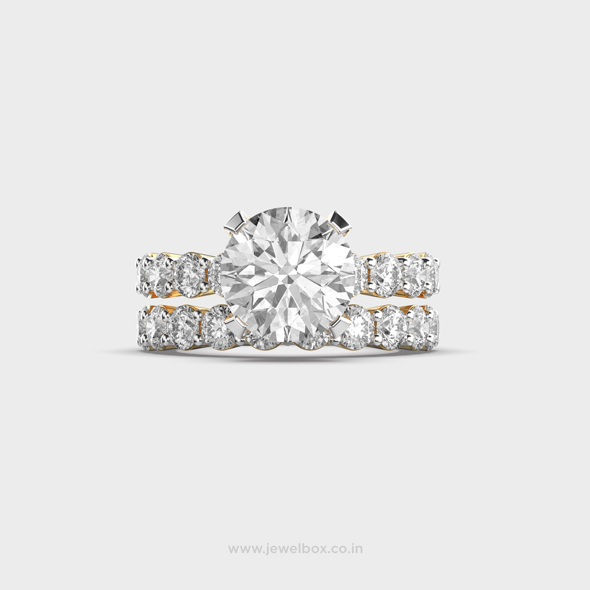 Anoura Double-Band Diamond-Encrusted Solitaire Ring