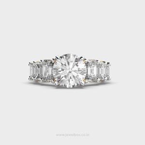 Gleaming Solitaire Baguette Encrusted Ring