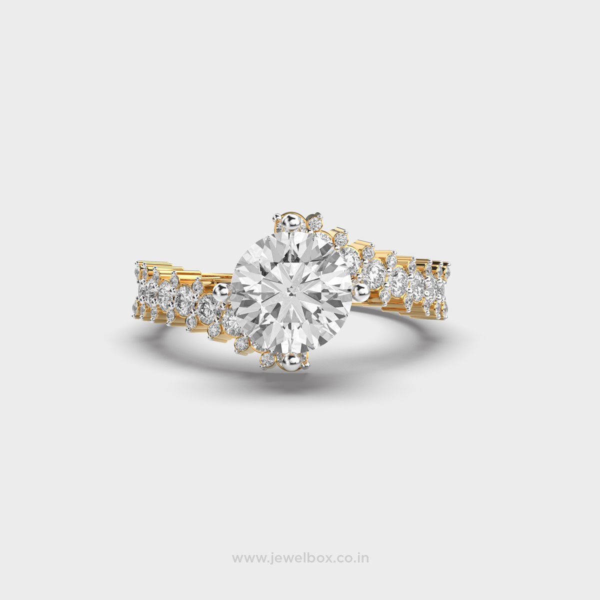 Wavy Cross Diamond Encrusted Solitaire Ring