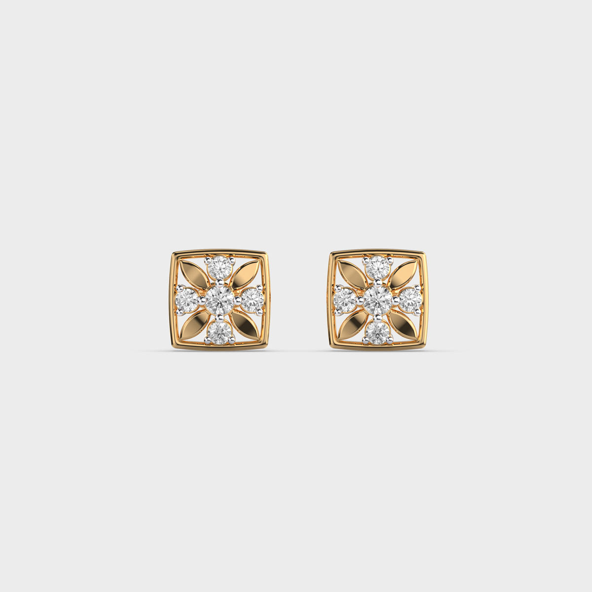 Cube Cross Diamond Stud Earrings