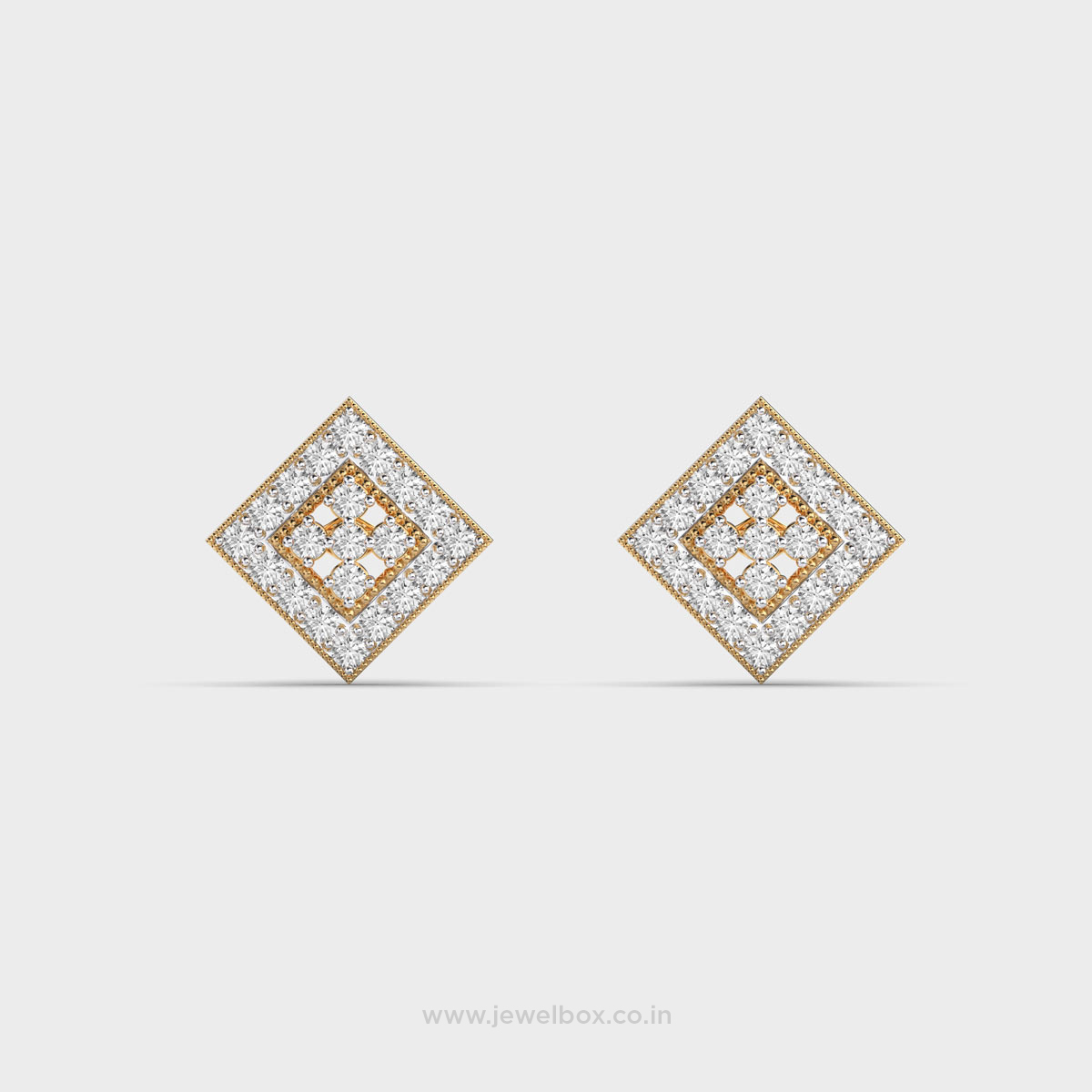 Side Square Double Diamond Ear studs