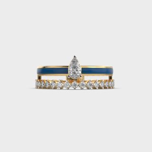 Blue Enamel Pear Diamond Band Ring