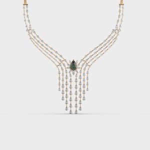 Pear Green Stone Fringed Diamond Necklace