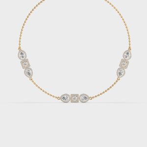 Three Stones Chained Diamond Necklace