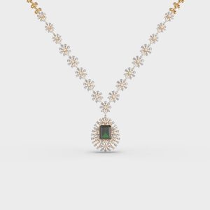 Classic Green Stone Long Diamond Necklace