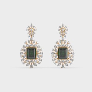 Royal Green Stone Diamond Cluster Danger Earrings