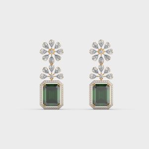 Green Stone Glow Diamond Dangler Earrings