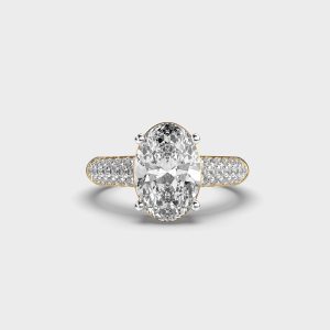 Celestial Oval Solitaire Diamond Pave Band Ring