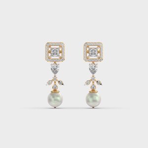 White Pearl Drops Diamond Earrings