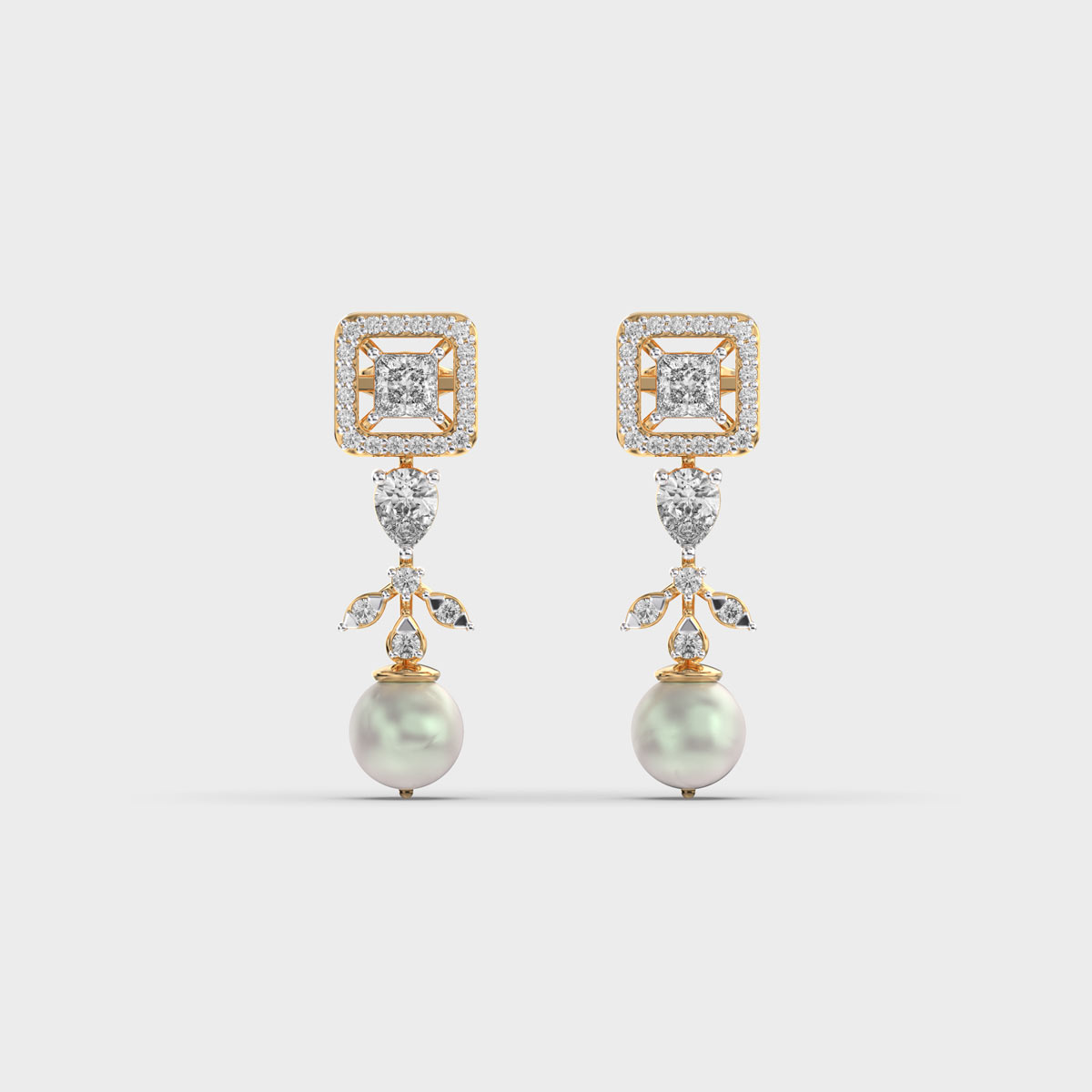 White Pearl Drops Diamond Earrings