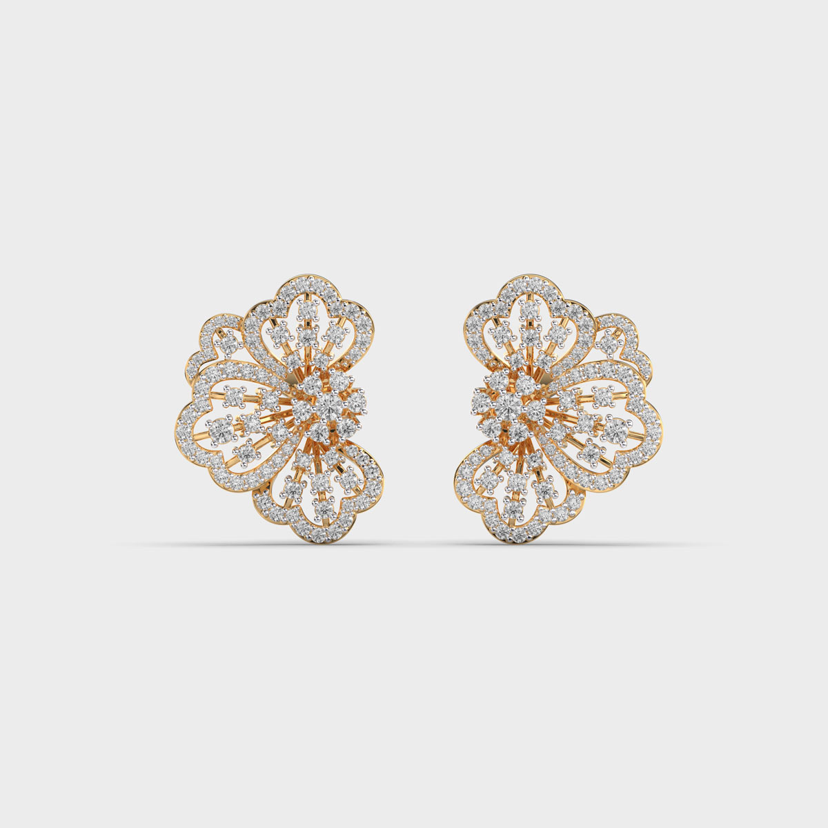 Flower Earcuff Diamond Stud Earrings