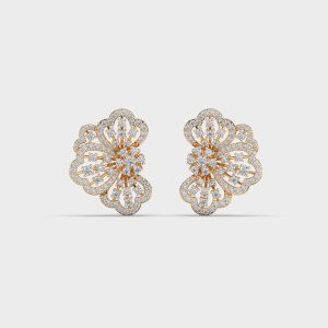 Flower Earcuff Diamond Stud Earrings