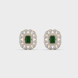 Green Stone Glow Diamond Stud Earrings