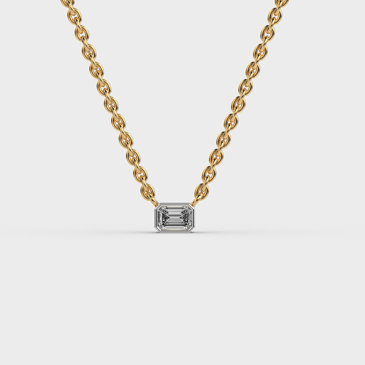 Sideway Emerald Cut Diamond Pendant without Chain