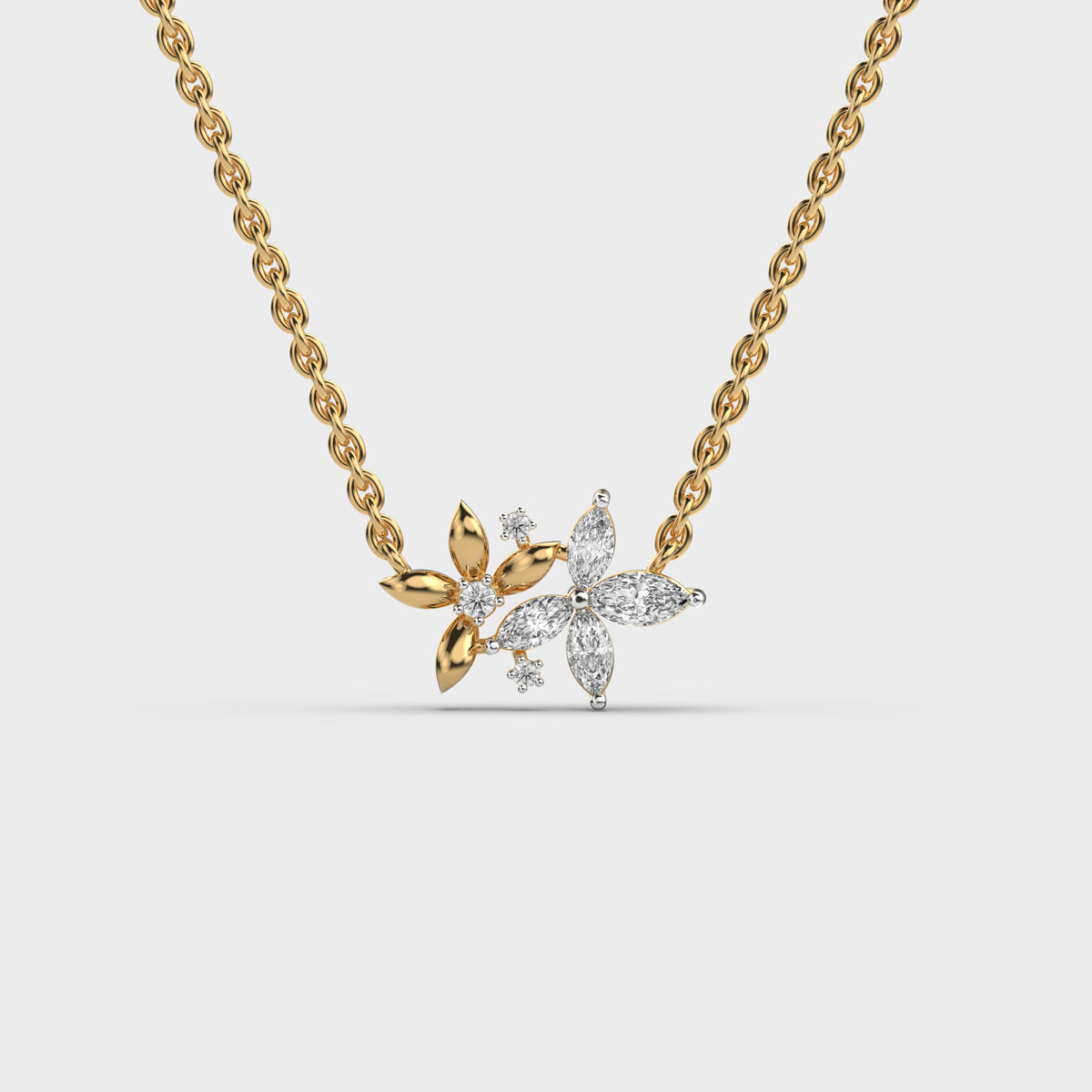 Dual Lilly Flower Diamond Pendant (With Chain)