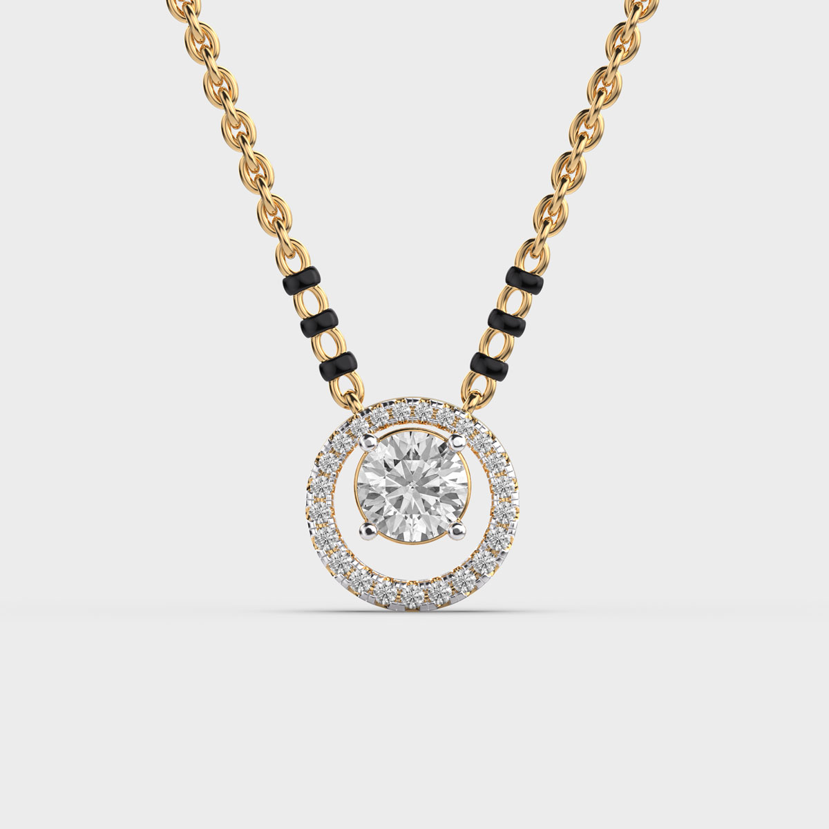 Round Rimmed Diamond Mangalsutra Pendant (With Chain)
