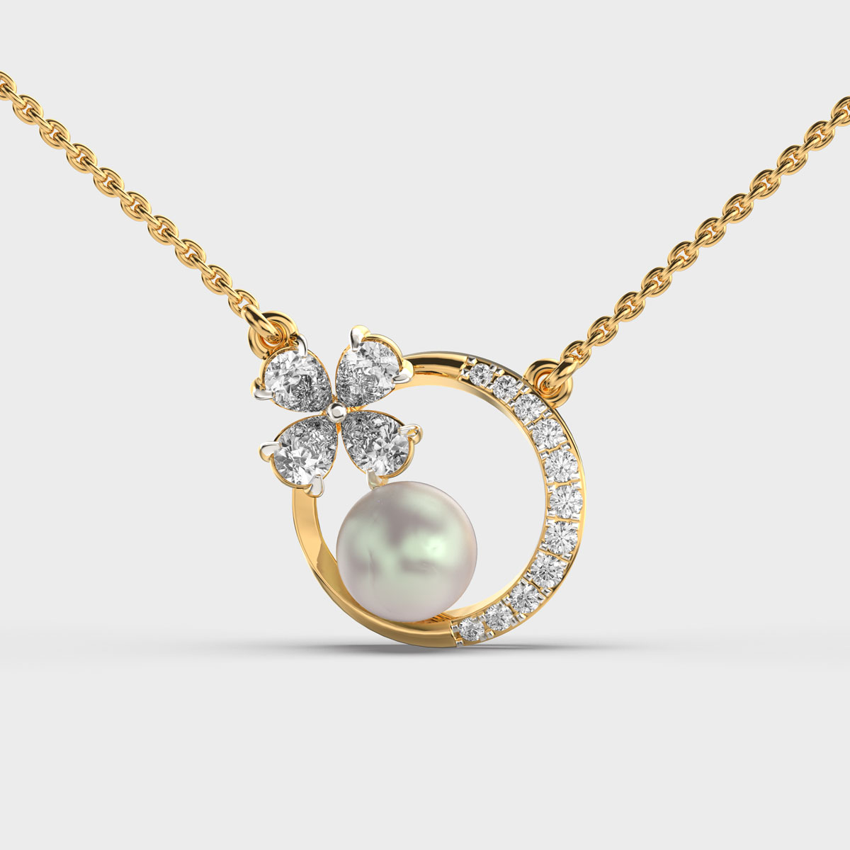 Serene Pearl Pear Diamond Pendant (With Chain)