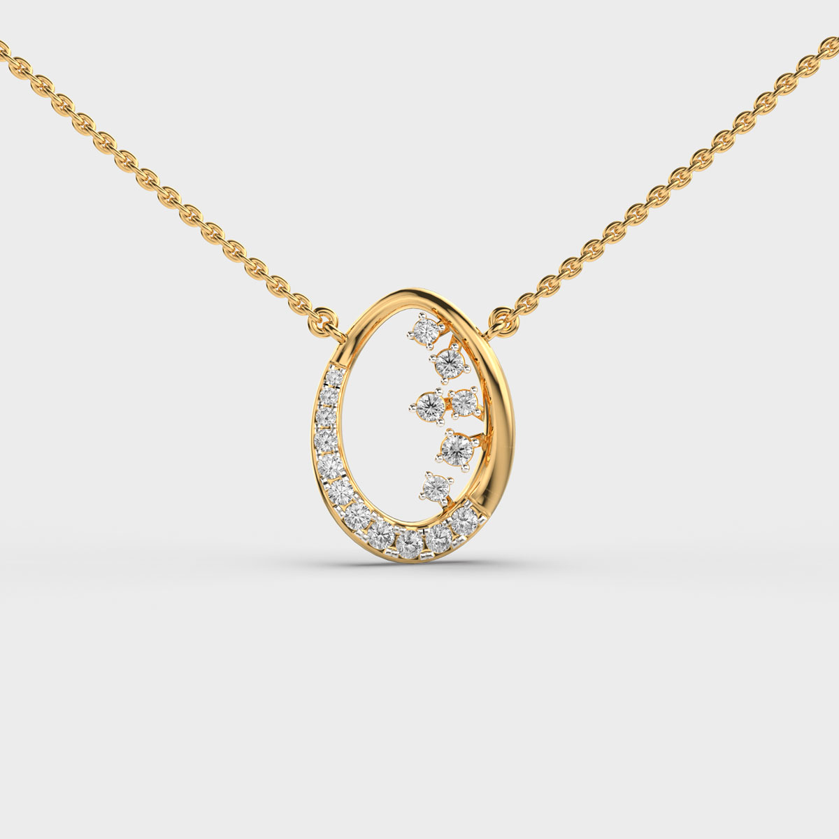 Oval Bling Cluster Diamond Pendant (With Chain)