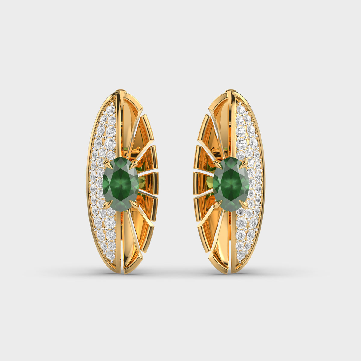 Radiant Green Stone Sundisc Diamond Earrings